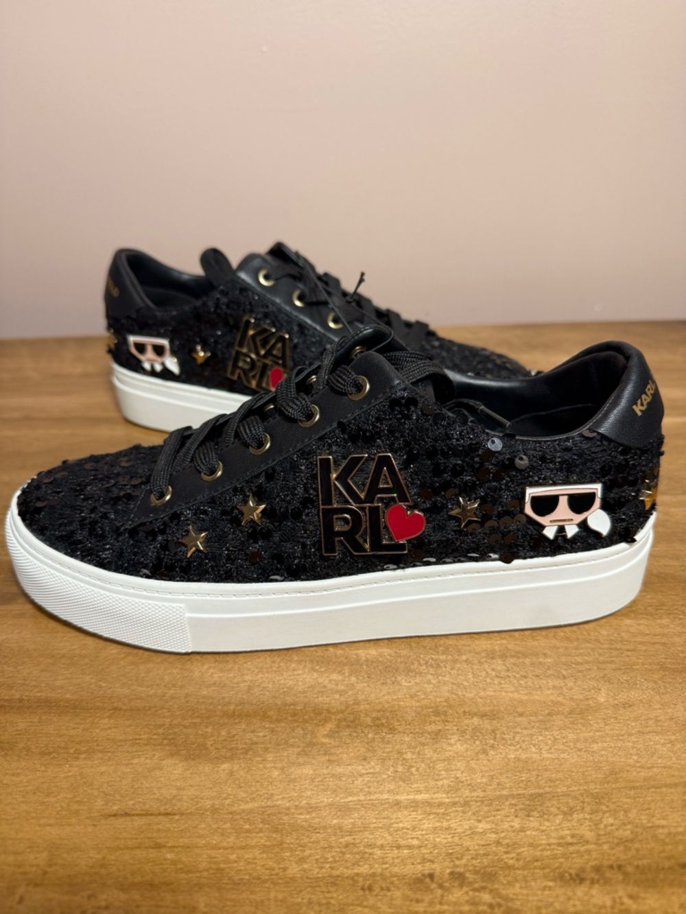 Karl Lagerfeld Black Sequin Platform Sneaker